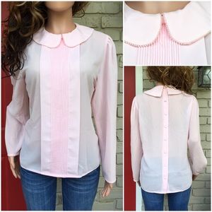 Baby pink pearl detail button back blouse
